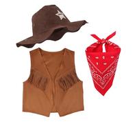 Kids Boys Cowboy Costume Wild West Western Style Cowgirl Dress Up Outfit Set Vest Hat Bandanna Cowboy Accessories for Toddler Children Role Play Birthday Halloween Cosplay Party Stage Performance