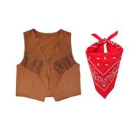 Kids Boys Cowboy Costume Wild West Western Style Cowgirl Dress Up Outfit Set Vest Hat Bandanna Cowboy Accessories for Toddler Children Role Play Birthday Halloween Cosplay Party Stage Performance