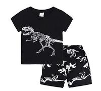 Kids Boys Dinosaur Printing Baby Pyjamas Set, Fansu Summer Cotton Round Neck Short Sleeves Pjs Two-Piece Tops T Shirts & Pants Childrens Nightwear Outfit (2-3 Years,Black Fossil)