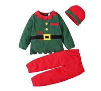 Kids Boys Fancy Dress Two-Piece Santa Claus Cosplay Outfit Set Cute Long Sleeve Party Child Fancy Dress Crew Neck Elastic Waist Fleece Suit Lightweight Festive Dress-Up Costume