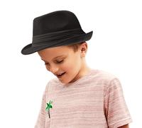 Kids Boys Fedoras Caps Short Brand Frdoras Trilby Hat Classic Gangster Felt Manhattan Hat 4-8 Years S-M, black, 4-8 Years