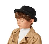 Kids-Boys Fedoras Caps Short-Brim Frdoras-Trilby-Hat Classic Felt Gangster-Manhattan-Hat for 4-8 Years Old S-M, Black2, 4-8 Years