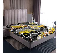 Kids Boys Fitted Sheet Single Cartoon Excavator Fitted Sheet (NO Pillowcase) Dark Gray Yellow Construction Site Wagon Car Bed Sheet for Teenagers Boys Men Kids Box Spring Bed