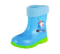 Kids Boys Fleece Lined Waterproof Wellies Non Slip Warm Lining Lightweight Rain Boots Toddler Water Resistant Outdoor EVA Snow Shoes Winter Fall Cute Rubber Rain Boot (Blue, 3 Big Kids)