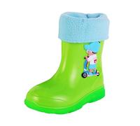 Kids Boys Fleece Lined Waterproof Wellies Non Slip Warm Lining Lightweight Rain Boots Toddler Water Resistant Outdoor EVA Snow Shoes Winter Fall Cute Rubber Rain Boot (Green, 2.5 Big Kids)
