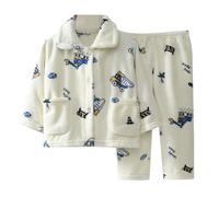 Kids Boys Fleece Pajamas Set Warm Winter Fall Sleepwear Soft Tops Pants Sets with Pockets Kid Suit Boy White