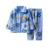 Kids Boys Fleece Pajamas Set Warm Winter Fall Sleepwear Soft Tops Pants Sets with Pockets with Hoodie Blue