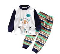 Kids Boys Girls Boys Pyjamas Nightwear Outfit Cute Cartoon Animals 2 Piece Clothes Set Cotton Child Long Sleeve Sleepwear for Fall Winter White
