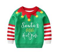 Kids Boys Girls Christmas lf Sweater Pullover Cute Santa Cl us Prints Sweater Long Sleeve Crew Neck Warm Knitted Pullover Tops Kids Fall Casual Xmas Sweatshirt (Green, 3-4 Years)