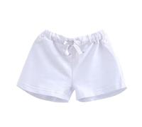 Kids Boys Girls Cotton Casual Shorts Toddler Unisex Loose Straight Drawstin Elastic Waist Solid Short Pants Pockets (White, 12-18 Months)