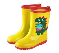 Kids Boys Girls Dinosaur Waterproof Wellies Non Slip Sole Rain Boots Cute Animal Lightweight Winter Fall Rubber Rain Boot Outdoor Wet Weather Snow Shoes for Toddler Bbay (Yellow, 2.5 Big Kids)