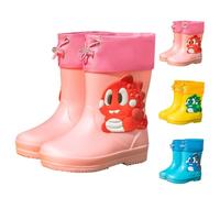 Kids Boys Girls Dinosaur Waterproof Wellies Tie Top Non Slip EVA Rain Boots Unisex Toddler Lightweight School Snow Shoes Outdoor Winter Fall Rubber Boot for Wet Weather (Pink, 1.5 Big Kids)