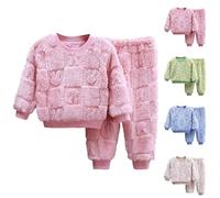 Kids Boys Girls Fleece Pajama Set Plush Long Sleeves 2 Piece Pjs Winter Warm Sleepwear Outfit Button Down Pyjamas Sets Soft Lounge Nightwear (Blue, 5-6 Years)