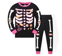 Kids Boys Girls Halloween Skeleton Pyjamas Sets Glow in The Dark Bones Long Sleeve 2 Piece Pjs Sets Loungewear Toddler Clothes Pajamas Halloween Outfit for Party Birthday (Black, 8-9 Years)