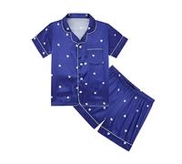 Kids Boys Girls Pajamas Sleepwear Summer Two Piece Pyjamas Silk Satin Button Down Short Nightwear for Girls Boys Pjs for Girls Breathable Soft 6-13 Years