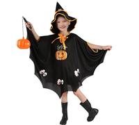 Kids Boys Girls Pumpkin Cape Costumes Pumpkin Hooded Capes and Hat Halloween Witch Cloak with Hat Halloween Costume for Children Kids World Book Day Carnival Performance Cosplay (Black, One Size)