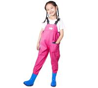Kids Boys Girls Romper Chest Waders Cute Printed Fishing Waders with Pocket for Toddler Children Water Proof Hunt Fishing Waders with Boots Pink