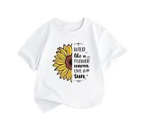 Kids Boys Girls Summer Funny Tee Wild Like Flower Worm Like Sun Graphic | Cotton Crewneck Top | Casual Sunflower Print T-Shirt for Kids (White, 6-8 Years)