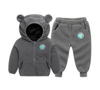 Kids Boys Girls Tracksuit - Fleece Loungewear 2 Pieces Outfits, Comfy Sleepwear Pjs, Fuzzy Winter Warm Thicken, Cute Ear Hooded, Zip Up Hoodies, Elastic Waist Joggers, Pockets, Baby Age 1-8 Years