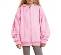 Kids Boys & Girls' Zip Up Hoodie - 2025 Fall Winter Collection, Oversized Y2K Design, Cute Hooded Sweatshirt Jacket, Features Practical Pockets(Pink, 11-12 Years)