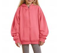 Kids Boys & Girls' Zip Up Hoodie - 2025 Fall Winter Collection, Oversized Y2K Design, Cute Hooded Sweatshirt Jacket, Features Practical Pockets(Watermelon Red, 9-10 Years)