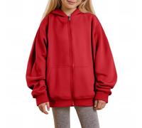 Kids Boys & Girls' Zip Up Hoodie - 2025 Fall Winter Collection, Oversized Y2K Design, Cute Hooded Sweatshirt Jacket, Features Practical Pockets(Red, 13-14 Years)