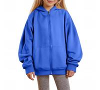 Kids Boys & Girls' Zip Up Hoodie - 2025 Fall Winter Collection, Oversized Y2K Design, Cute Hooded Sweatshirt Jacket, Features Practical Pockets(Blue, 5-6 Years)