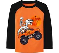 Kids Boys Halloween Monster Truck T-Shirt Skeleton Skull Dinosaur Glow in The Dark Girls Cotton Long Sleeve Tops Shirt Pumpkin Candies Moon Tee 2-3 Years