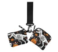 Kids Boys Halloween Skeleton Dinosaur T Rex Mummy Pumpkin Women's Change | Compact Size Identity Card Protector with Keychain for Ladies Girls 2 Pcs
