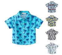 Kids Boys Hawaiian Shirts Button Down Short Sleeve Aloha Shirts Toddler Tropical Floral Printed Beach Summer Tops Boys' Rash Guards Summer Tops Teen Girls (White, 6-7 Years)