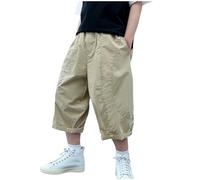 Kids Boys Lightweight Capri Pants Clearance - Boy Elastic Waist Cargo Shorts, Loose Fit Summer Cotton Short Trousers Breathable Cropped Pant Comfy Outdoor Walking School Hiking Shorts Age 4-14 Years