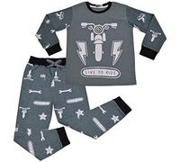 Kids Boys Live to Ride Childrens Pyjamas 2 Piece Cotton PJs Set - PJS 164 Grey 11-12