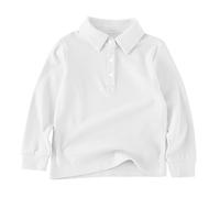 Kids Boys Long Sleeve Solid Color Polo Shirts Toddler Casual Basic Tops Tees Blouses Soft Clothing Spring and Autumn Casual Long Sleeves T Shirt Tops for Toddler Kids (White, 12-24 Months)