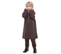 Kids Boys Muslim Eid Outfits Islamic Prayer Thobe 2 Piece Arabic Clothes Set Button Up Long Shirt with Trousers Modest Suit Long Sleeve Dubai Karftan Coffee