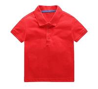 Kids Boys Polo Shirt Classic Button Down Short Sleeve Solid Polos Toddler Baby School Uniform Tops Casual Clothes Girls Short Sleeve School Shirts Cute Summer Tops (Red, 4-5 Years)