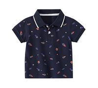 Kids Boys Polo Shirts for Toddler Short Sleeve Dinosaur Print Collared Shirt Blouse Little Boys Tee Cute Tops Clothes for Girls (Navy, 4-5 Years)