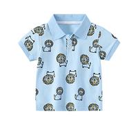 Kids Boys Polo Shirts for Toddler Short Sleeve Dinosaur Print Collared Shirt Blouse Little Boys Tee Cute Tops Clothes for Girls (Sky Blue, 3-4 Years)