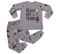 Kids Boys Rocket Spaceship Blast Off Grey Pyjamas PJs 2 Piece Sleepwear Set