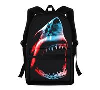 Kids Boys School Backpack Shark Print Book Bag for Middle/Elementary Students, Daypack Rucksack for Travel Camping Hiking