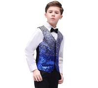 Kids Boys Sequin Vest Boys Formal Suit Vest Set With Bow Tie For Party Shirt with Suspenders Boys