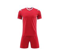 Kids Boys Soccer Sets Football Training Suit, Loose Shorts + T-Shirt Set School PE Tracksuit, Mesh Kit Breathable Sport Unifor Solid Color Jerse (Red, 4-5 Years)