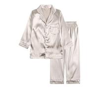 Kids Boys Soft Buttons Pajamas Sets Long Sleeve Solid Satin Lounge Sleepwear 2 Piece Toddler Sleepers Tops Pants Sets Girls Friends Pyjamas Shorts Teen Shorts (Rose Gold, 10-11 Years)