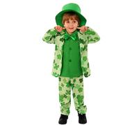 Kids Boys St. Patrick's Day Leprechaun Costume Irish Green Outfit Green Tailcoat + Green Pants+ Green Bow Tie+ Lucky Hat for Parade Ireland Party Festival Accessory