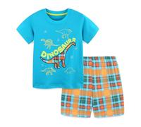 Kids Boys Summer 2Pcs Set, Dinosaur Shark Print Short Sleeve Tee & Shorts 2-7Y