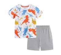 Kids Boys Summer 2Pcs Set, Dinosaur Shark Print Short Sleeve Tee & Shorts 2-7Y