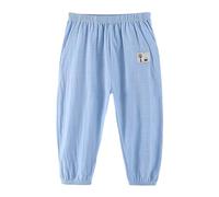 Kids Boys Summer Casual Linen Baggy Pants Soft Cotton Loose Trousers Boys Elasticated Waist Lightweight Comfy Stretchy School Vacation Joggers Age 3-10 Years (3-4 Years, Azure)