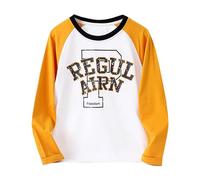 Kids Boys Sweatshirt Letter Print Round Neck Long Sleeves Pullover Sweatshirts Lightweight Teenager Boys Back to School Jumper Color Block Autumn Casual Fashion Outerwear Age (Yellow, 5-6 Years)