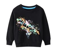 Kids Boys Sweatshirt Toddler Pullover Jumper Long Sleeve Graphic Tops Crewneck for Regular Fit Activewear School Uniform Children Clothes Unisex 5-14 Years Black