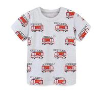 Kids Boys T Shirt Grey Fire Engine Print Cotton Top Short Sleeve Crew Neck Tee 5-6 Years Kids Boy Summer T-Shirt