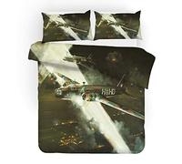 Kids Boys Teens Adventure Bedding Set Retro Airplane Ancient Fighter Airliner Blue Sky Aviation Aircraft Runway 3D Print Zipper Duvet Cover Pillowcases (Style 4, Double)